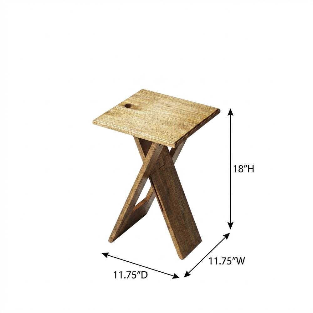 Square Folding Side Table, Transitional Wood Accent Table for Living Room, Brown