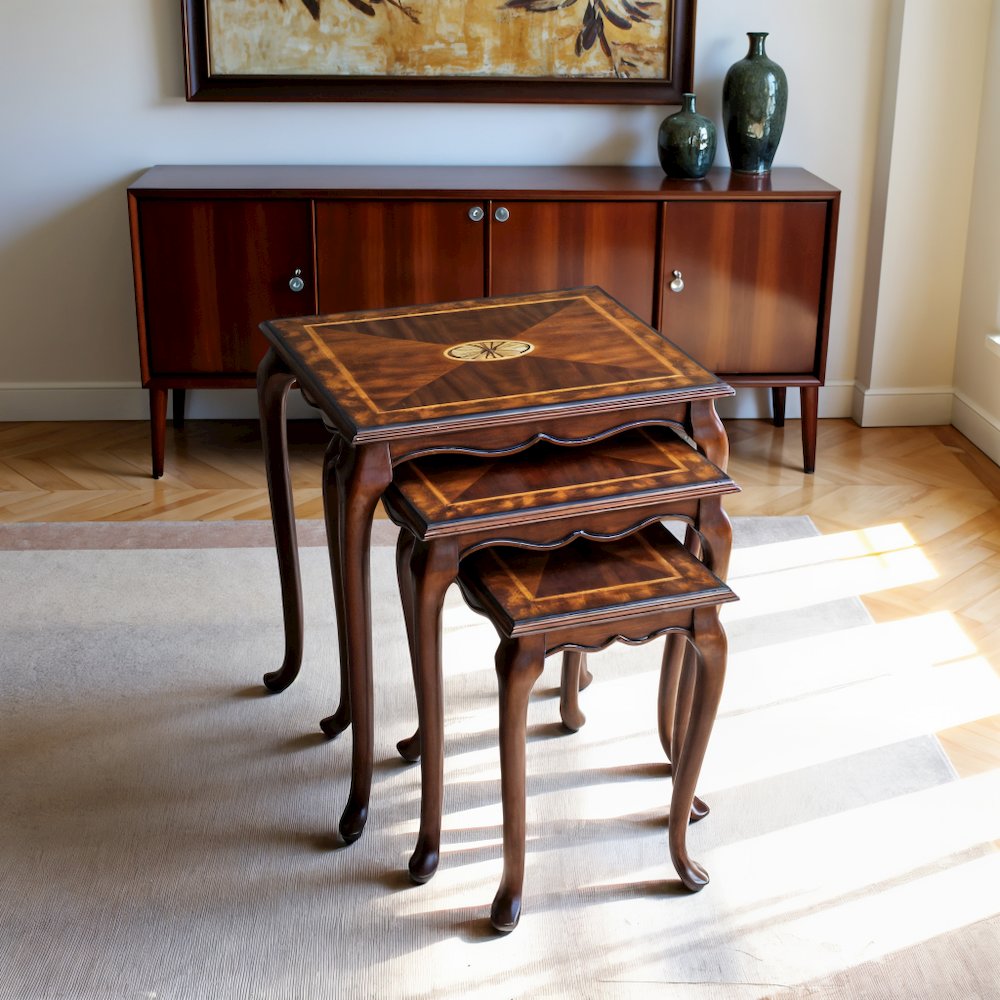 Medium Brown Nesting Side Tables Set of 3 for Living Room