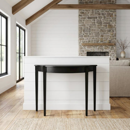 Demilune Console Table with Distressed Finish, Transitional Entryway Sofa Table