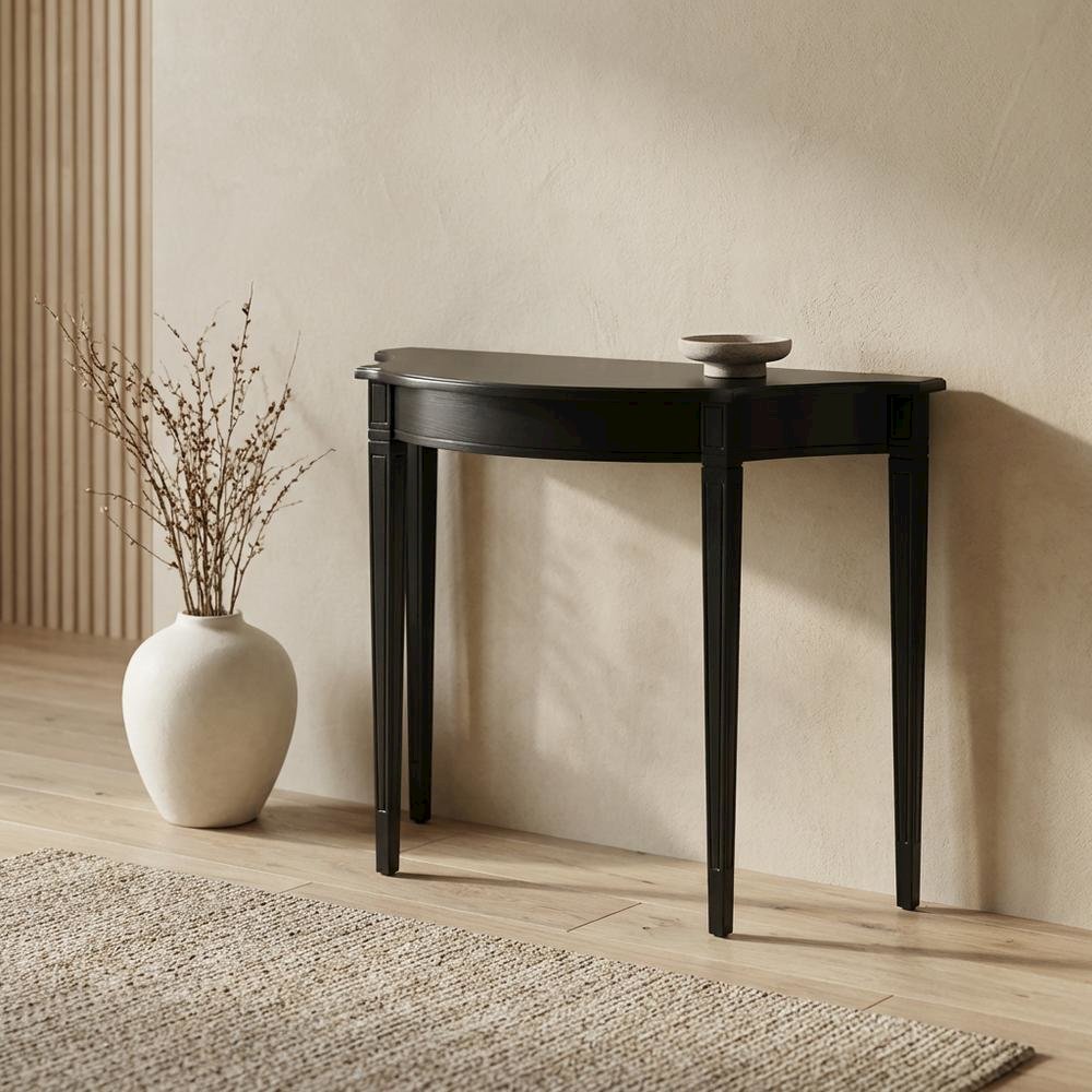 Demilune Console Table with Distressed Finish, Transitional Entryway Sofa Table