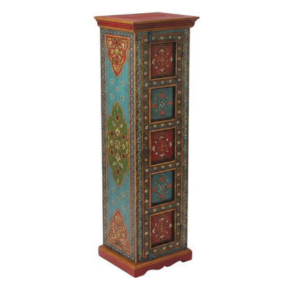 Hand Painted Tall Storage Cabinet, Boho Eclectic Accent Cabinet for Living Room