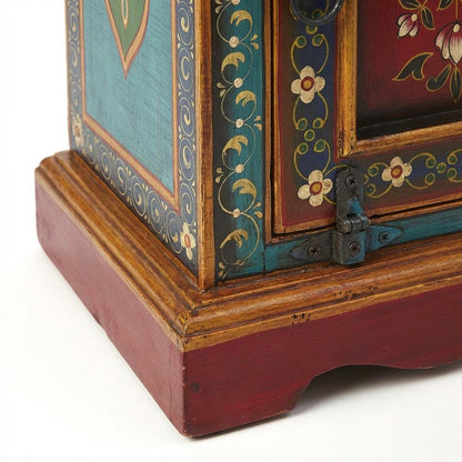 Hand Painted Tall Storage Cabinet, Boho Eclectic Accent Cabinet for Living Room