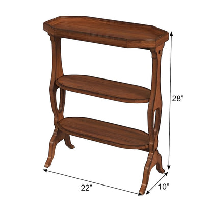 Cherry Veneer Octagonal 3-Shelf Side Table with Distressed Finish