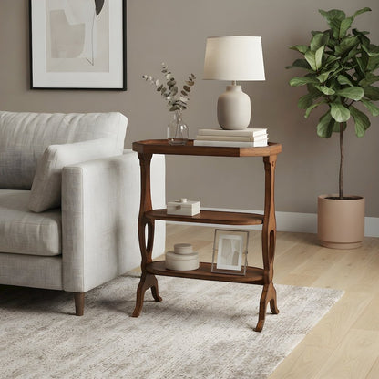 Cherry Veneer Octagonal 3-Shelf Side Table with Distressed Finish