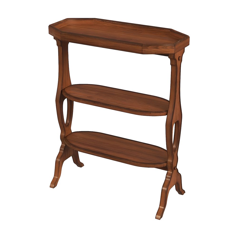 Cherry Veneer Octagonal 3-Shelf Side Table with Distressed Finish