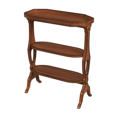 Cherry Veneer Octagonal 3-Shelf Side Table with Distressed Finish