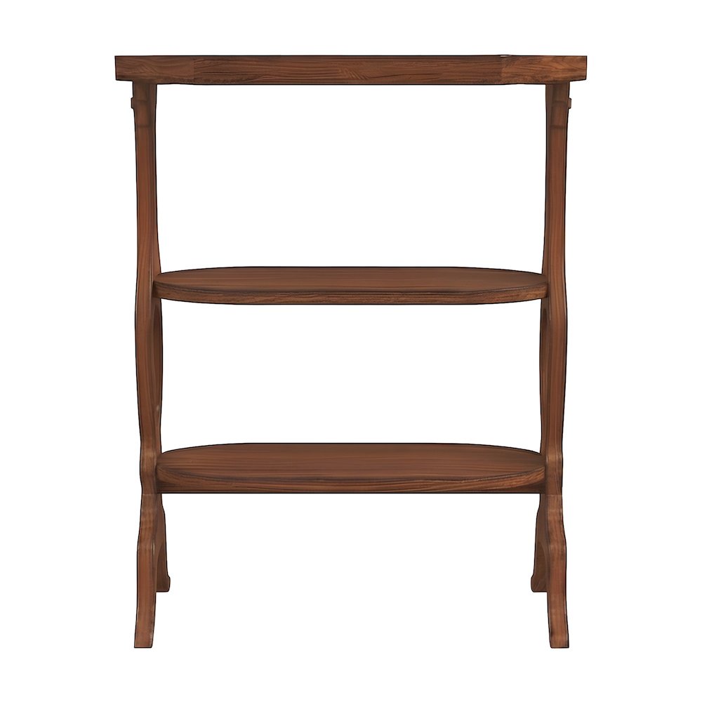 Cherry Veneer Octagonal 3-Shelf Side Table with Distressed Finish