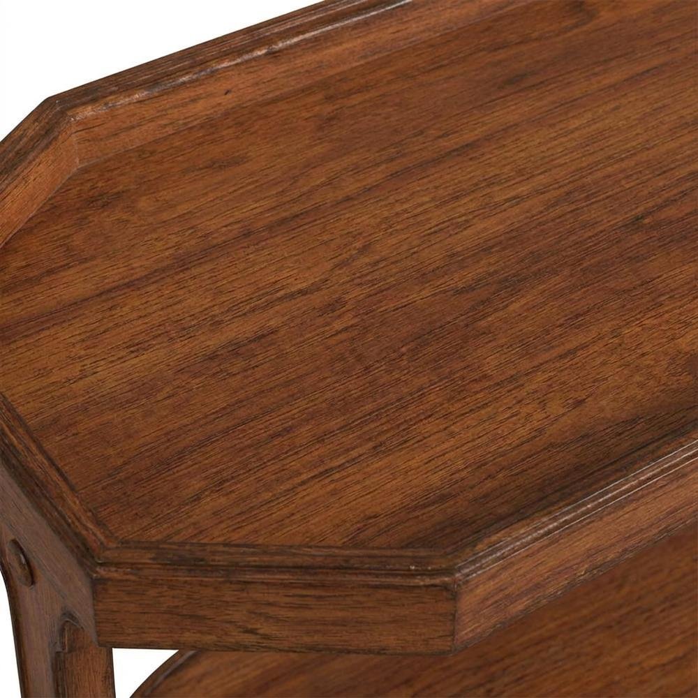 Cherry Veneer Octagonal 3-Shelf Side Table with Distressed Finish