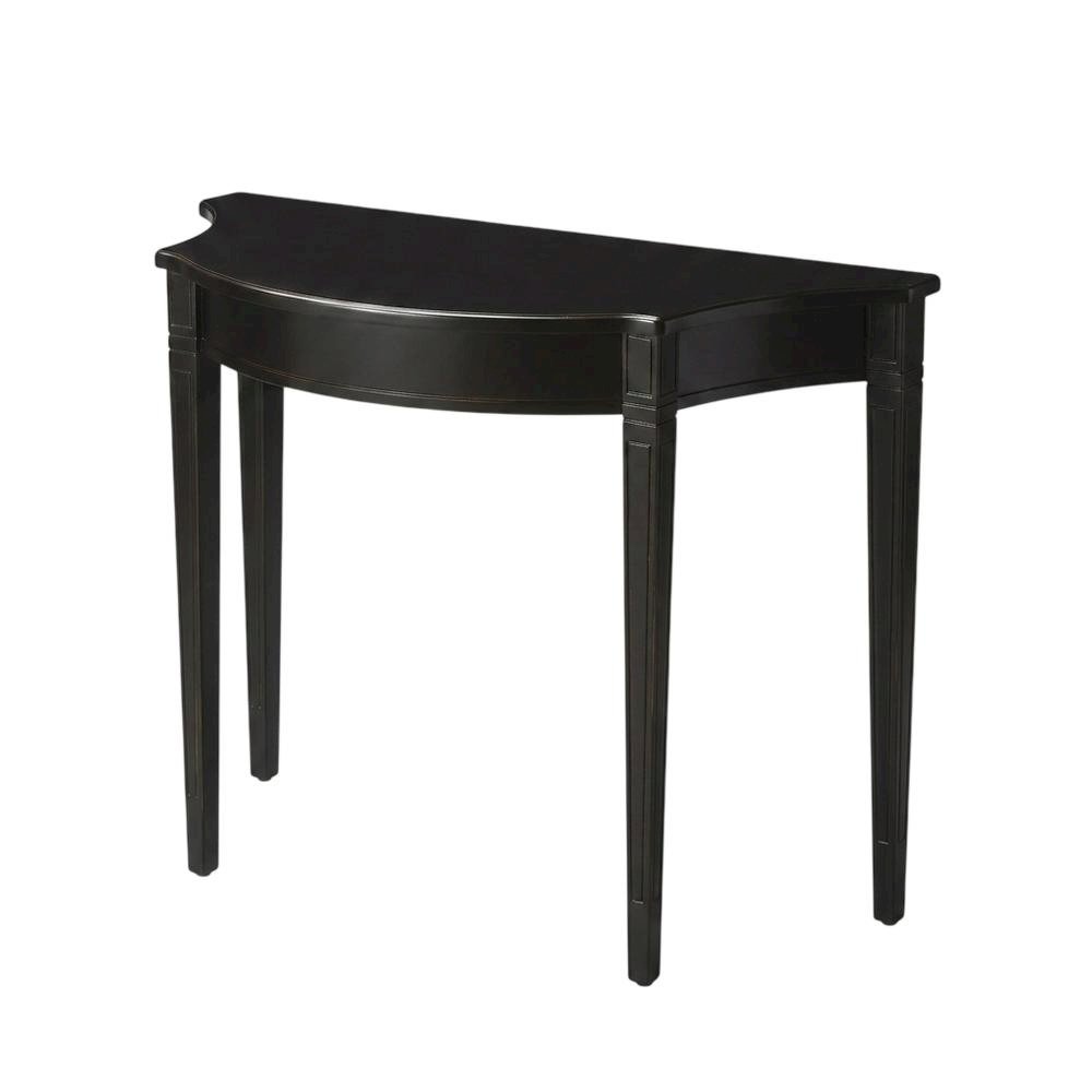 Demilune Console Table with Distressed Finish, Transitional Entryway Sofa Table