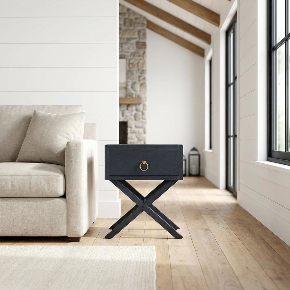 End Table with Drawer, Modern Distressed Accent Side Table for Living Room