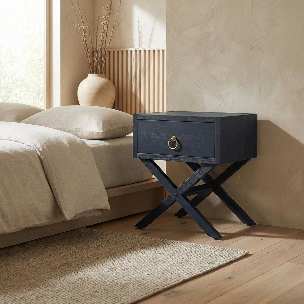 End Table with Drawer, Modern Distressed Accent Side Table for Living Room