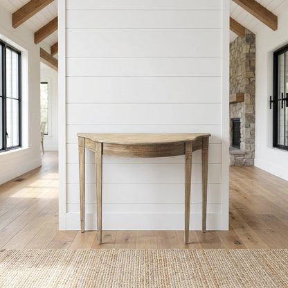 Demilune Console Table with Distressed Finish, Transitional Entryway Table