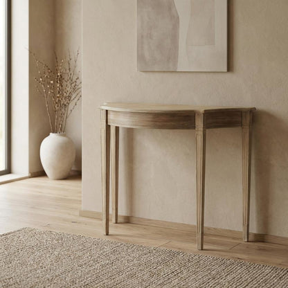 Demilune Console Table with Distressed Finish, Transitional Entryway Table