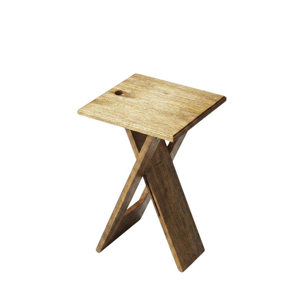 Square Folding Side Table, Transitional Wood Accent Table for Living Room, Brown