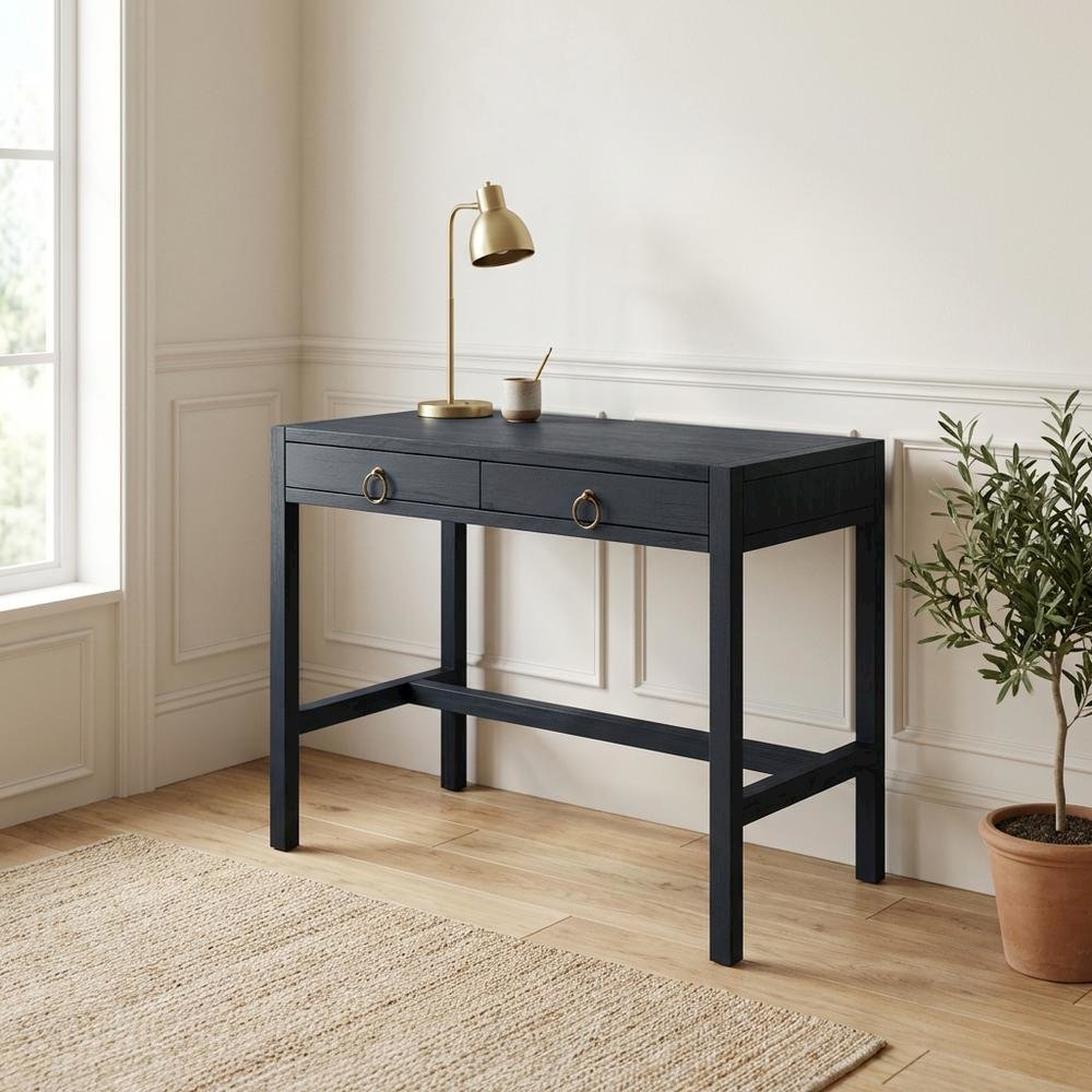 Transitional Writing Desk with 2 Drawers, Home Office Computer Workstation