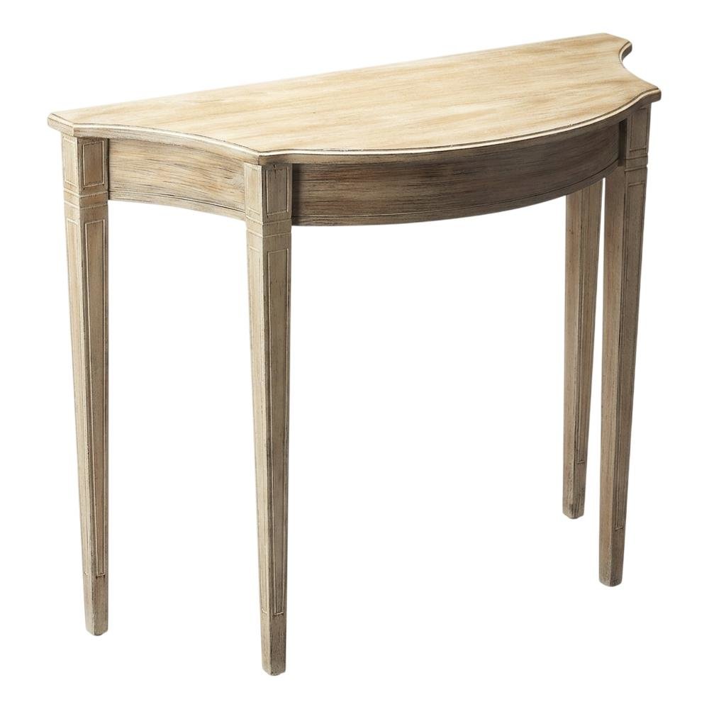 Demilune Console Table with Distressed Finish, Transitional Entryway Table