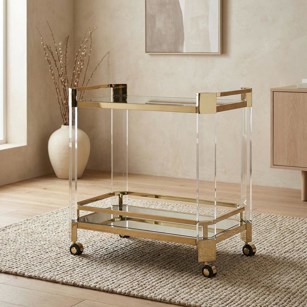 Modern Serving Cart with Storage, Contemporary Bar Cart for Kitchen Use