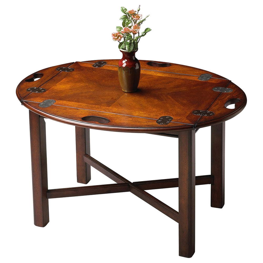 Dark Brown Oval Coffee Table for Living Room with Vintage Wood Finish