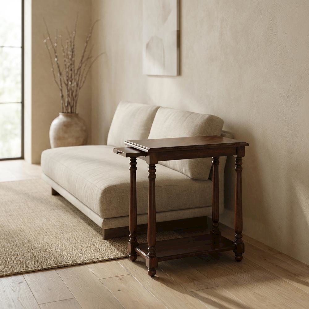 Traditional Chairside Table with Adjustable Shelf, Side Table, Cherry