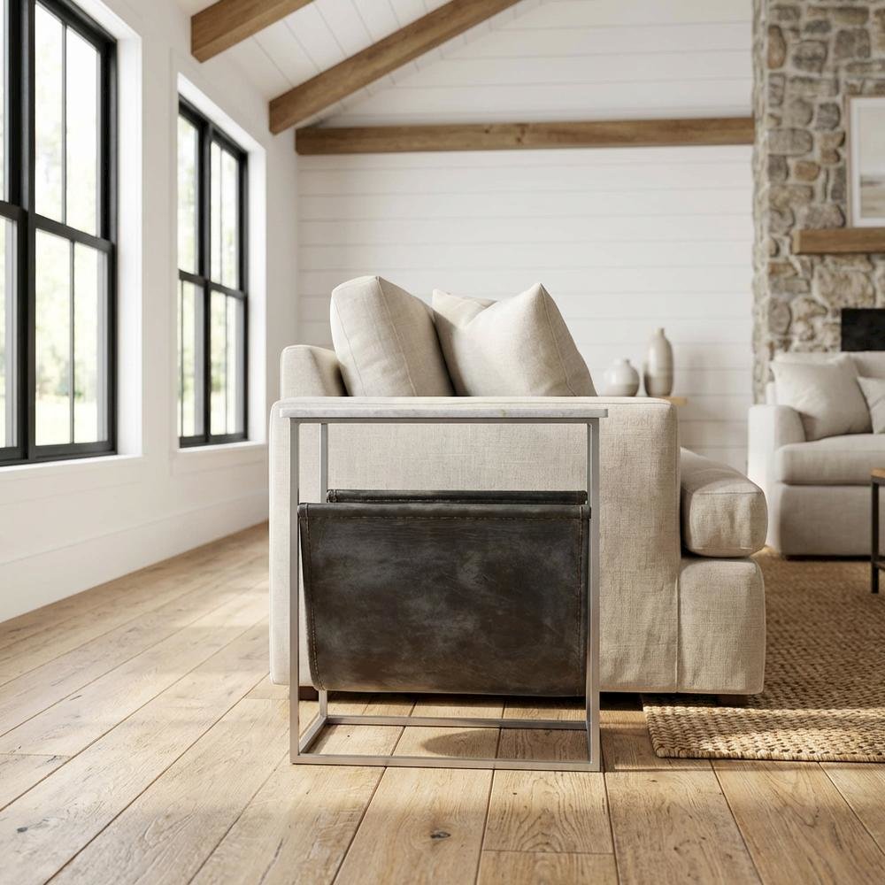 Modern Magazine Table with Marble Top, Metal Accent Side Table for Living Room