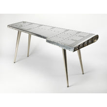 Silver Aviation-Style Desk with Aluminum Finish and Durable Steel Frame