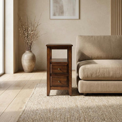 Chairside End Table with 2 Drawers, Transitional Side Table for Living Room