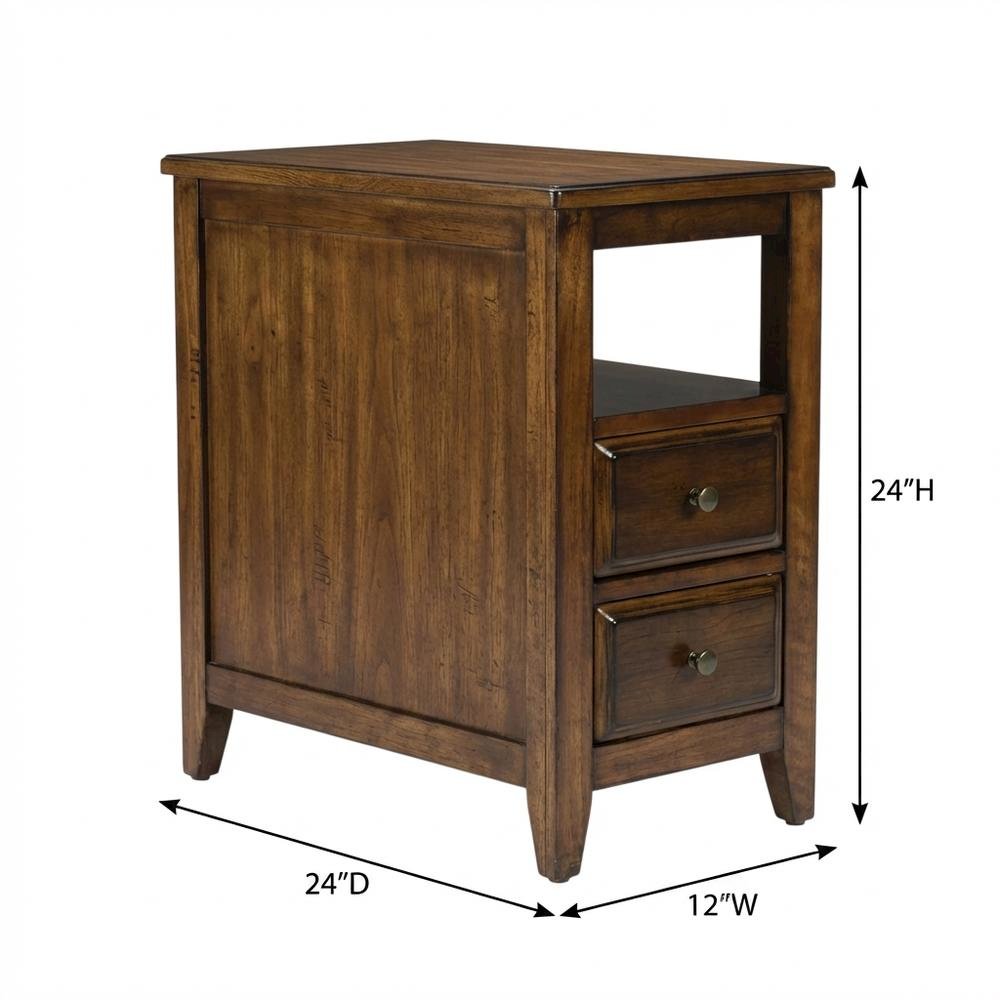 Chairside End Table with 2 Drawers, Transitional Side Table for Living Room