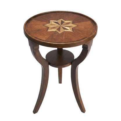 Round Accent Side Table, Traditional Distressed End Table, Olive Ash