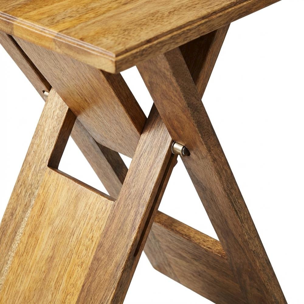 Square Folding Side Table, Transitional Wood Accent Table for Living Room, Brown