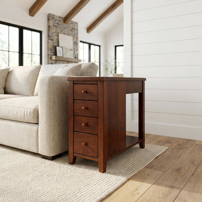 4-Drawer Chairside Chest with Storage, Transitional Side Table for Living Room