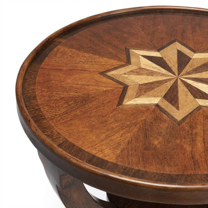 Round Accent Side Table, Traditional Distressed End Table, Olive Ash