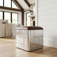 Square Industrial Ottoman Footstool with Distressed Finish for Living Room