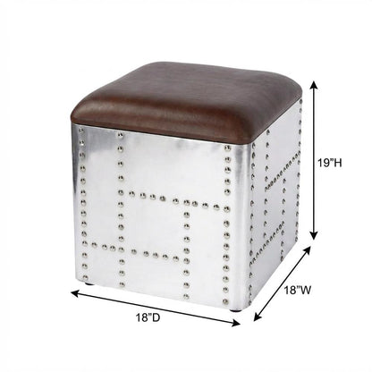 Square Industrial Ottoman Footstool with Distressed Finish for Living Room