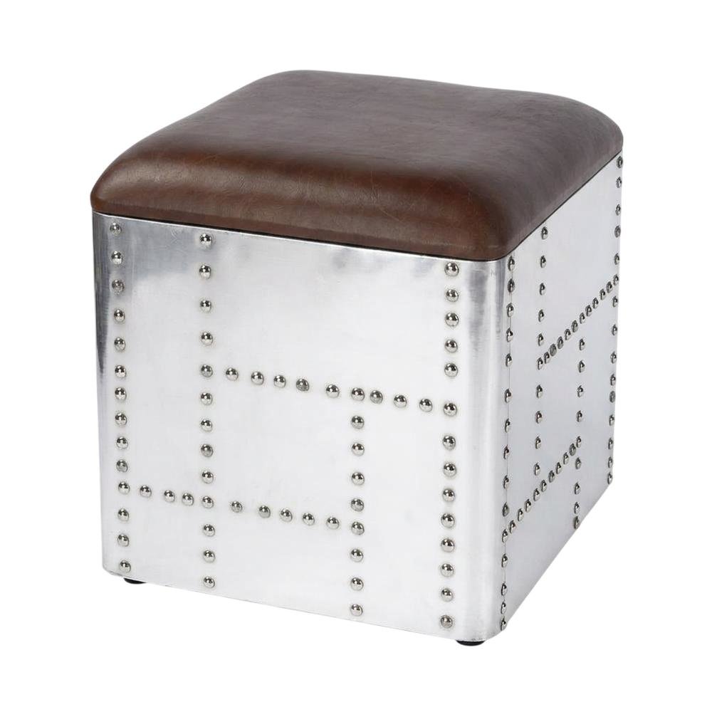 Square Industrial Ottoman Footstool with Distressed Finish for Living Room