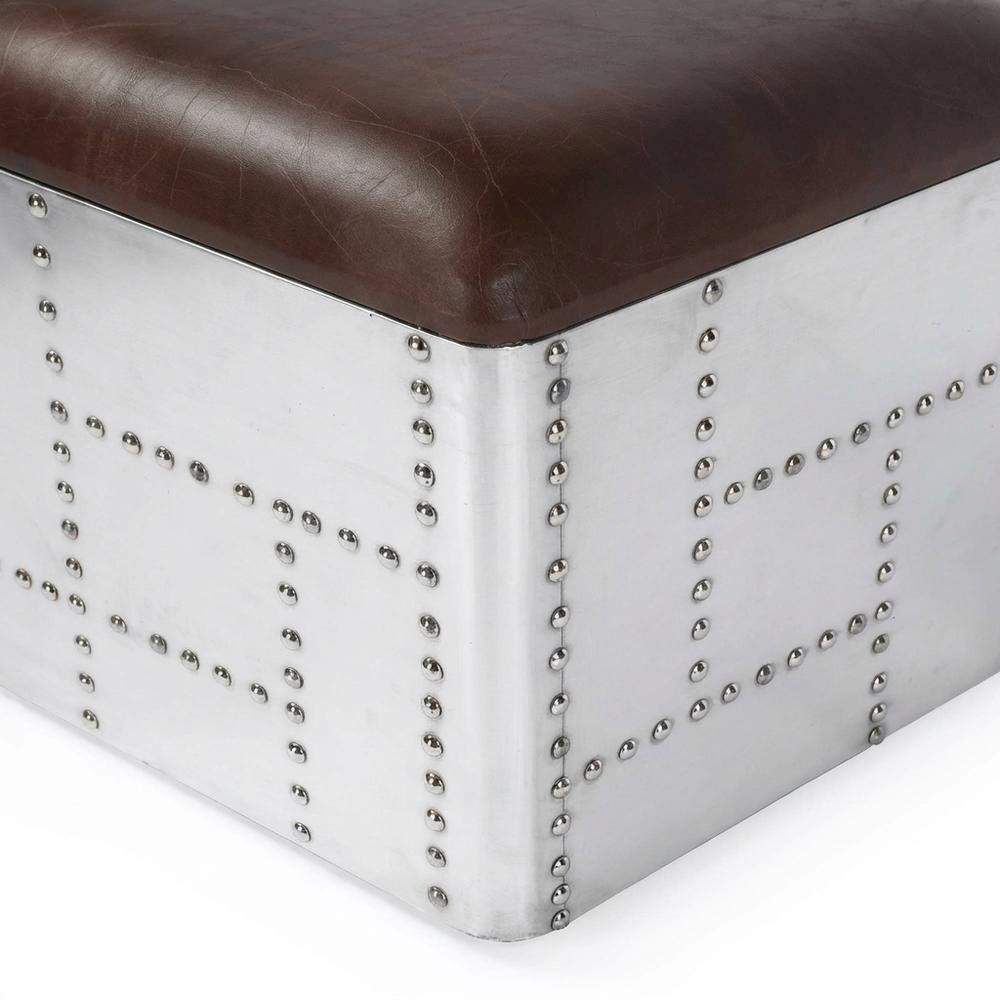 Square Industrial Ottoman Footstool with Distressed Finish for Living Room