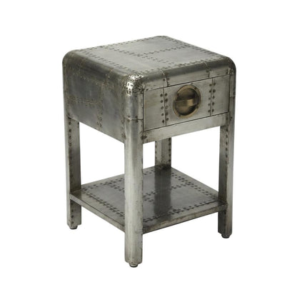 Industrial Side Table with Drawer, Square Wood End Table for Living Room
