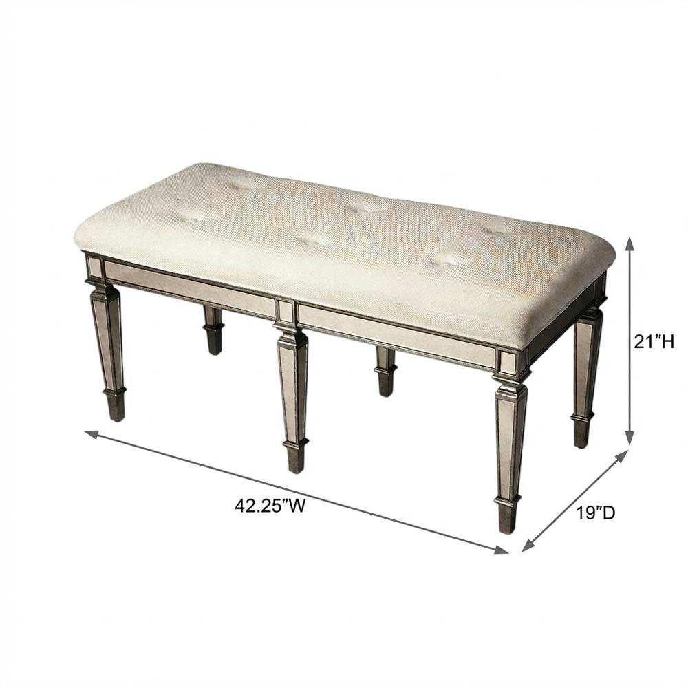 Mirrored Accent Bench with Cushioned Seat, Modern Entryway Bedroom Bench