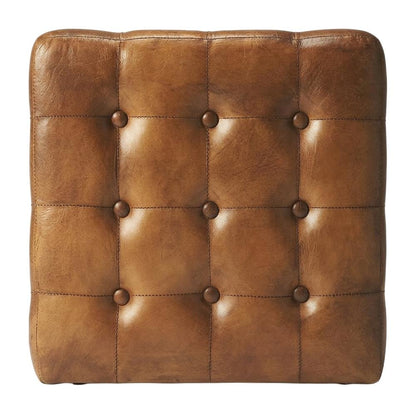 Square Leather Upholstered Ottoman, Transitional Footrest for Living Room