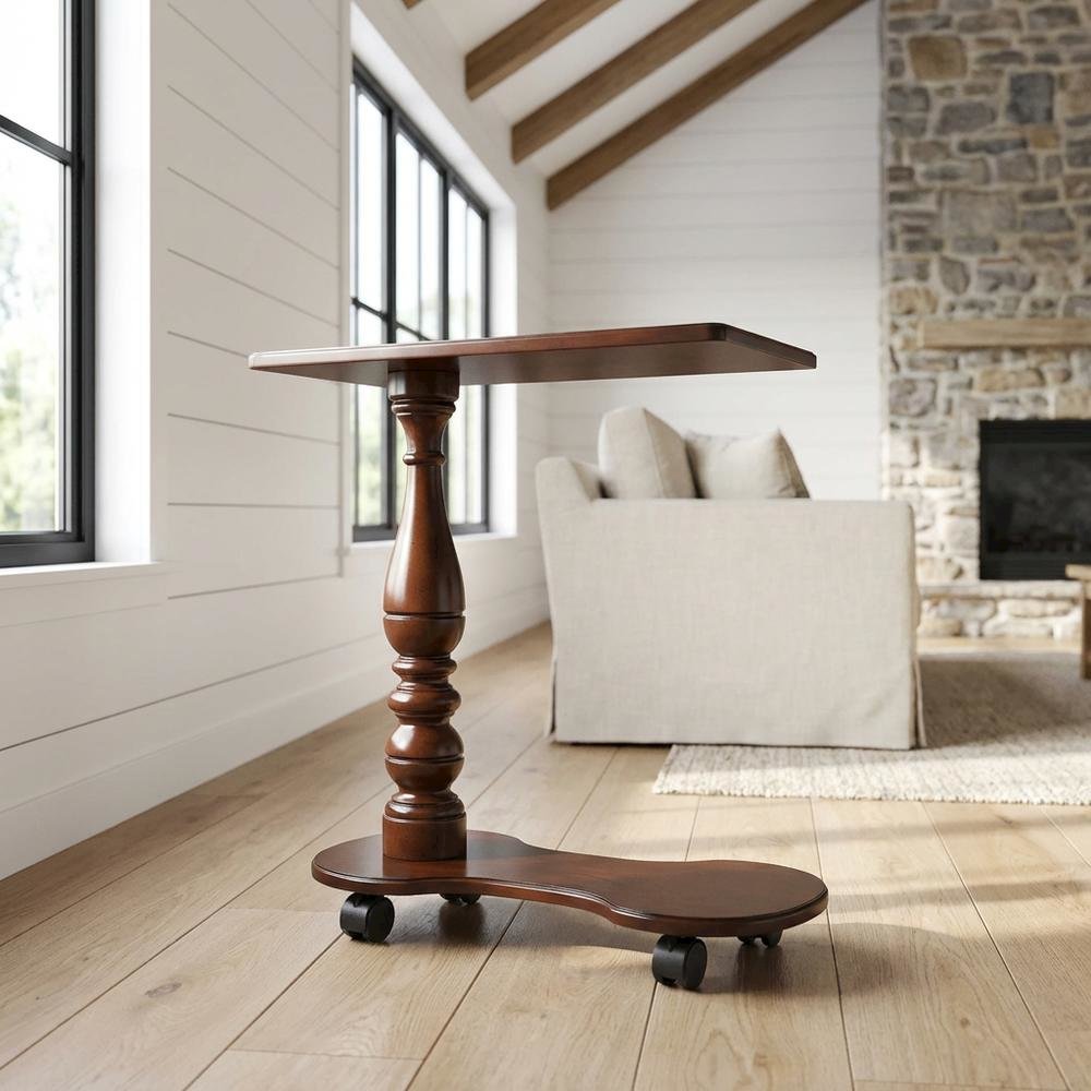 Mobile Tray Table with Distressed Finish, Transitional Side Table, Cherry