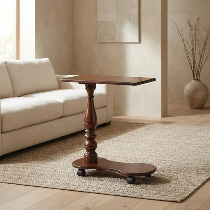 Mobile Tray Table with Distressed Finish, Transitional Side Table, Cherry