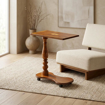Mobile Tray Table with Distressed Finish, Transitional Side Table, Olive Ash