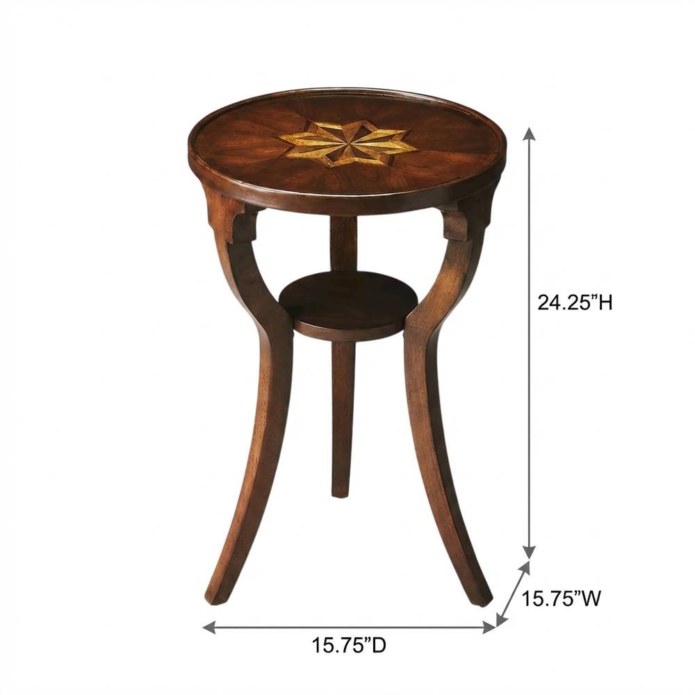 Round Accent Side Table, Traditional Distressed End Table, Cherry