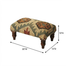 Rustic Jute Wrapped Accent Stool, Distressed Wood Footstool for Bedroom