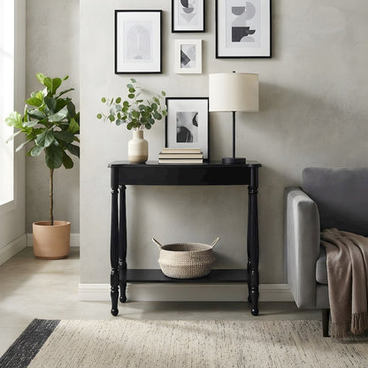 Birch Veneer Console Table with Distressed Finish and Turned Legs for Entryway