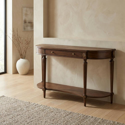 Demilune Console Table with Distressed Finish, Traditional Entryway Sofa Table