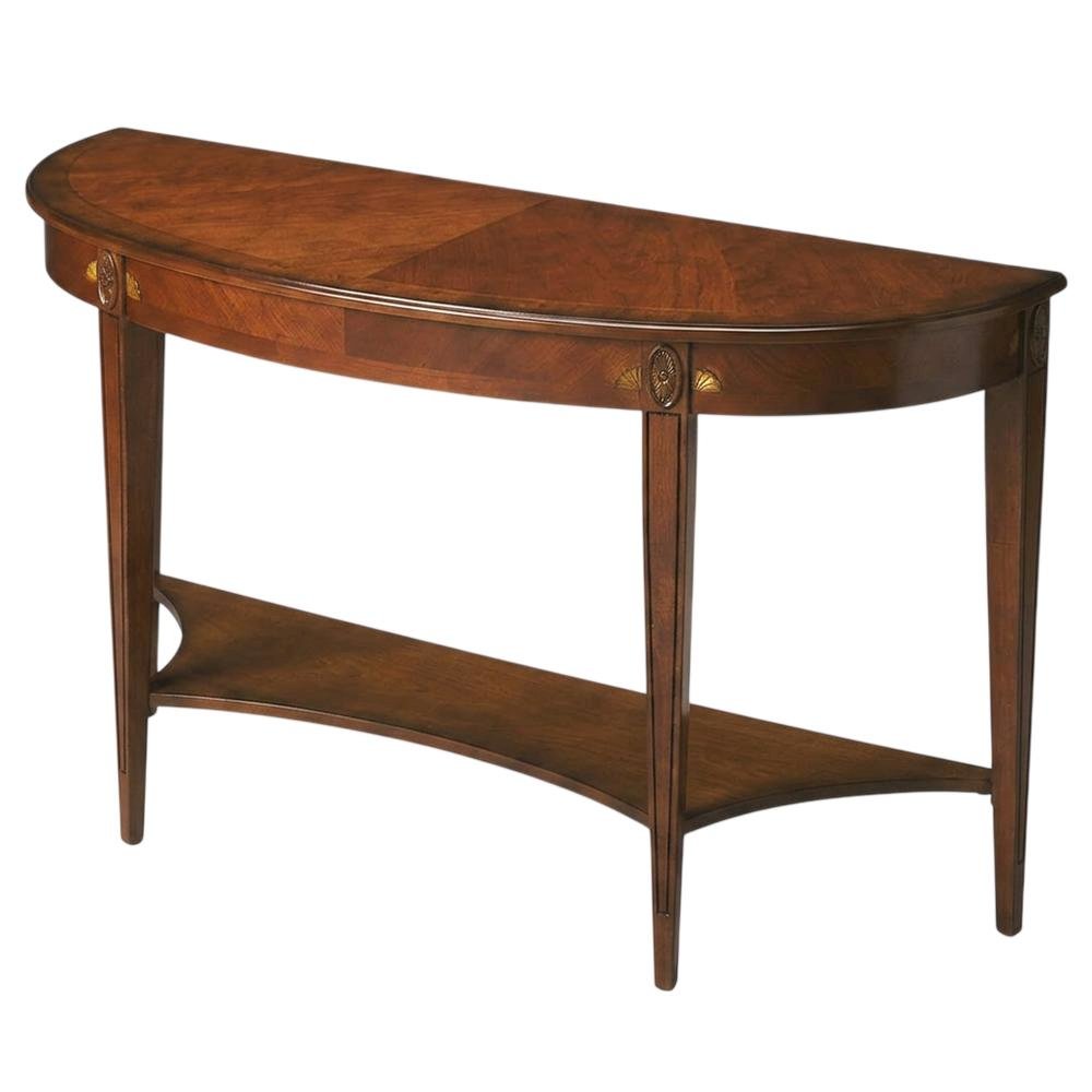 Demilune Console Table with Distressed Finish, Traditional Entryway Sofa Table