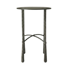 Round Side Table with Distressed Finish, Industrial Accent Table for Living Room