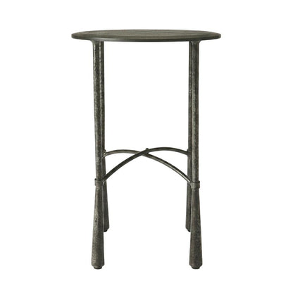 Round Side Table with Distressed Finish, Industrial Accent Table for Living Room
