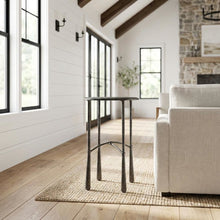Round Side Table with Distressed Finish, Industrial Accent Table for Living Room