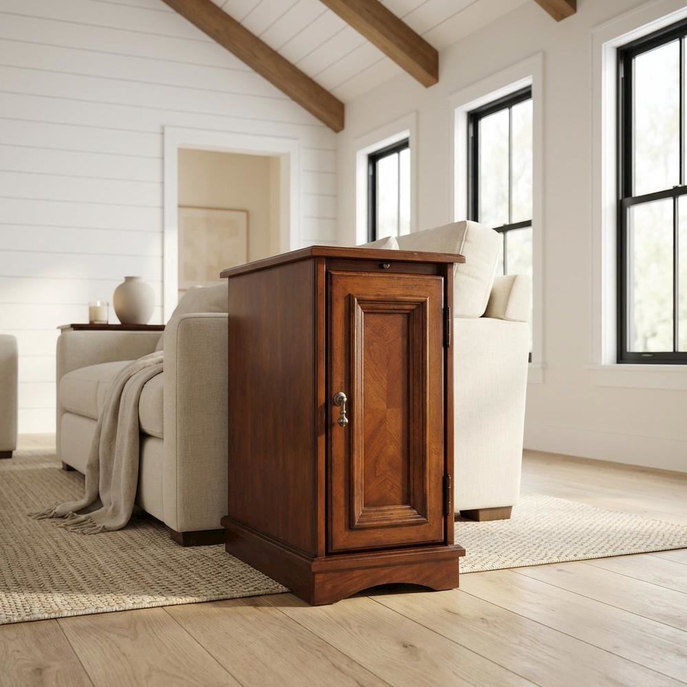 Transitional Chairside Chest with Storage, Accent Cabinet, Cherry